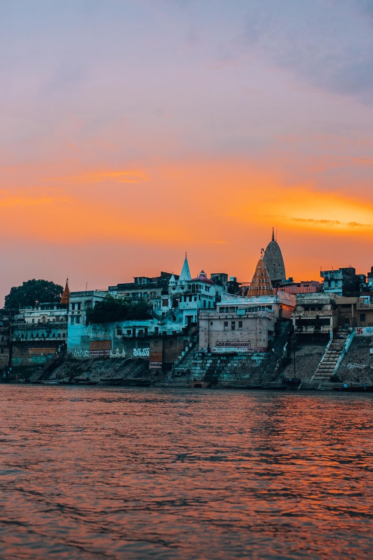 Riverside temples at sunset