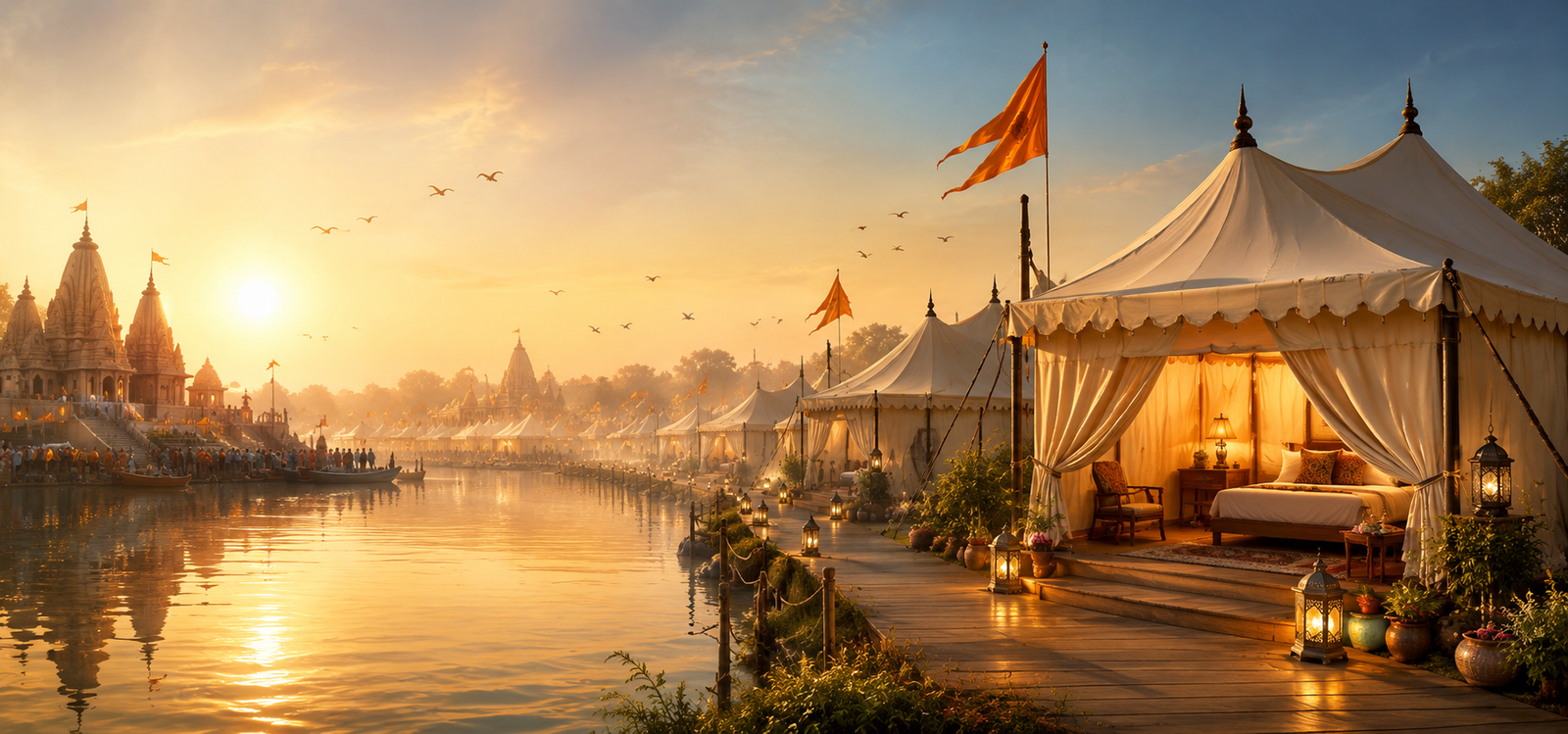 Riverside temples and ghats at sunset in Nashik